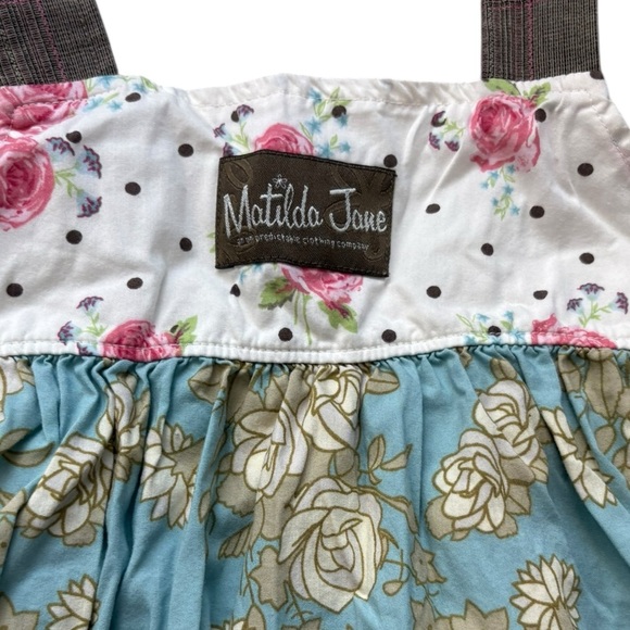 Matilda Jane Vintage Gypsy Blue Eva Rose Knot Apron Dress Fall 2009 size 18 mos - Picture 5 of 6